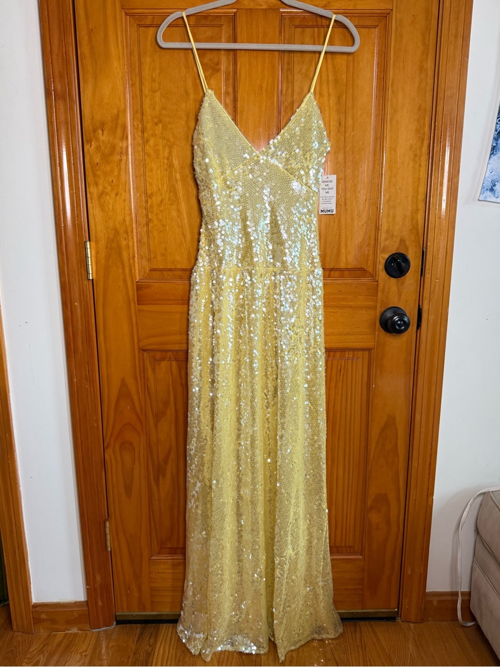 Show Me Your MuMu Gwen Maxi Dress Yellow Shimmery Sequins Mermaid NEW - Picture 2 of 11